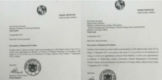 Pōhiva’s letters firing Deputy Siaosi Sovaleni and Finance Minister Tēvita Lavemaau