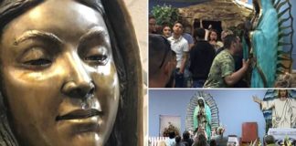 Statue of Virgin Mary weeping in New Mexico church