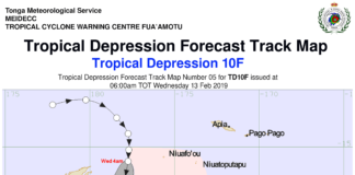 Tropical depression moving away from Tonga