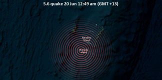 No tsunami risk from magnitude-5.6 earthquake in Tonga