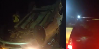 Car flips onto roof on a road on Vava‘u’s Leimātu‘a village