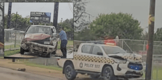 Tonga police car crashes into power pole, another vehicle damaged