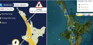 New Year’s eve thunderstorms threaten North Island celebrations, while Hawke’s Bay sees respite