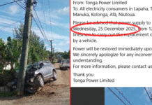 Tonga Power misdates outage notice after crash, listing Christmas Day instead of Christmas Eve, Wednesday 24
