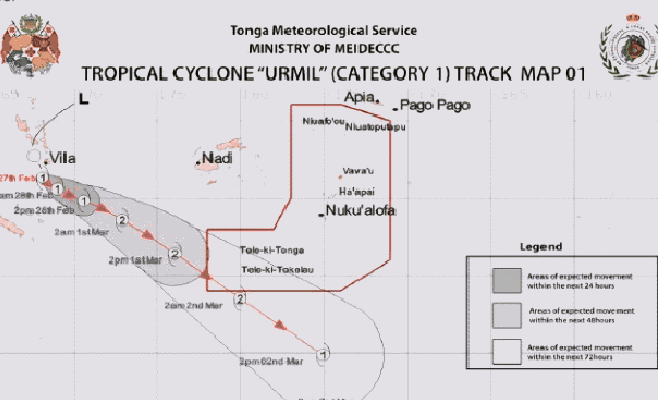 Tropical depression upgraded to Cyclone Urmil as system tracks west of Tonga