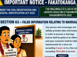 Tonga Justice warns over false information in birth, death and marriage registrations