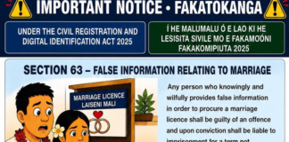 Tonga Justice warns over false information in birth, death and marriage registrations