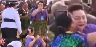 Police escort woman away after kissing Princess Pilolevu during new church celebration performance