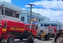 Fire trucks rush to central Nukuʻalofa after apparent blaze near MBf Bank