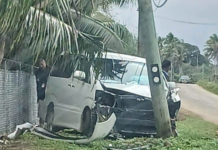 Van crashes into power pole in Tonga